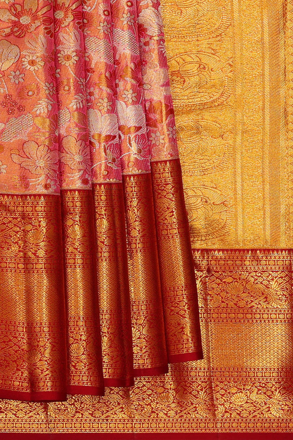 Image of Kanchipattu Pink Tissue Brocade Saree