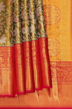 Image of Kanchipattu Mehndi Green Tissue Brocade Saree