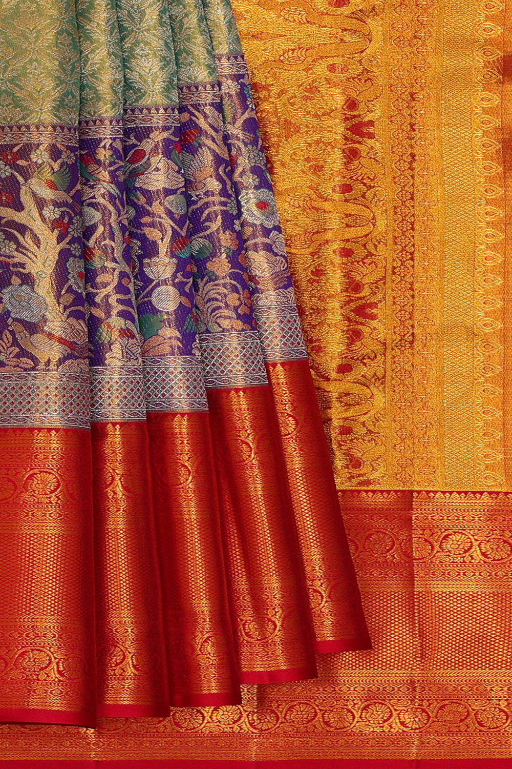 Kanchipattu Sea Green Tissue Brocade Saree