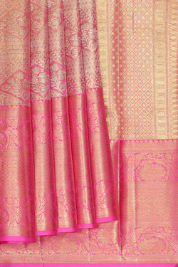 Image of Kanchipattu Golden Pink Tissue Brocade Saree