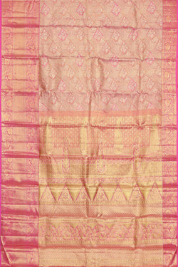 Image of Kanchipattu Golden Pink Tissue Brocade Saree