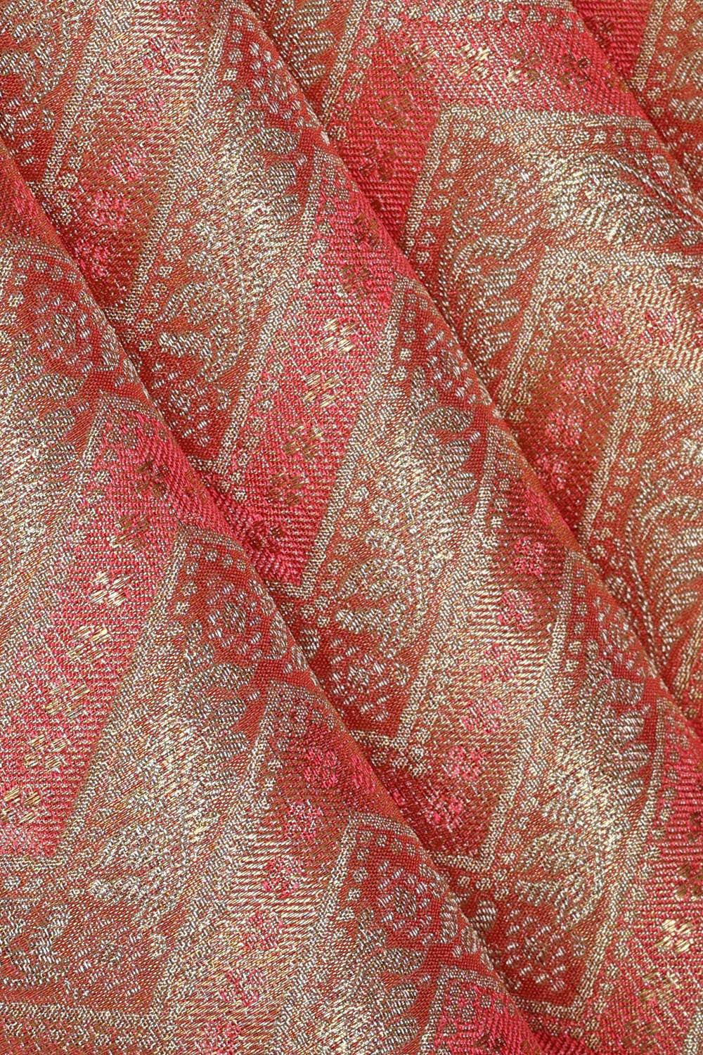 Image of Kanchipattu Golden Peach Pink Tissue Brocade Saree