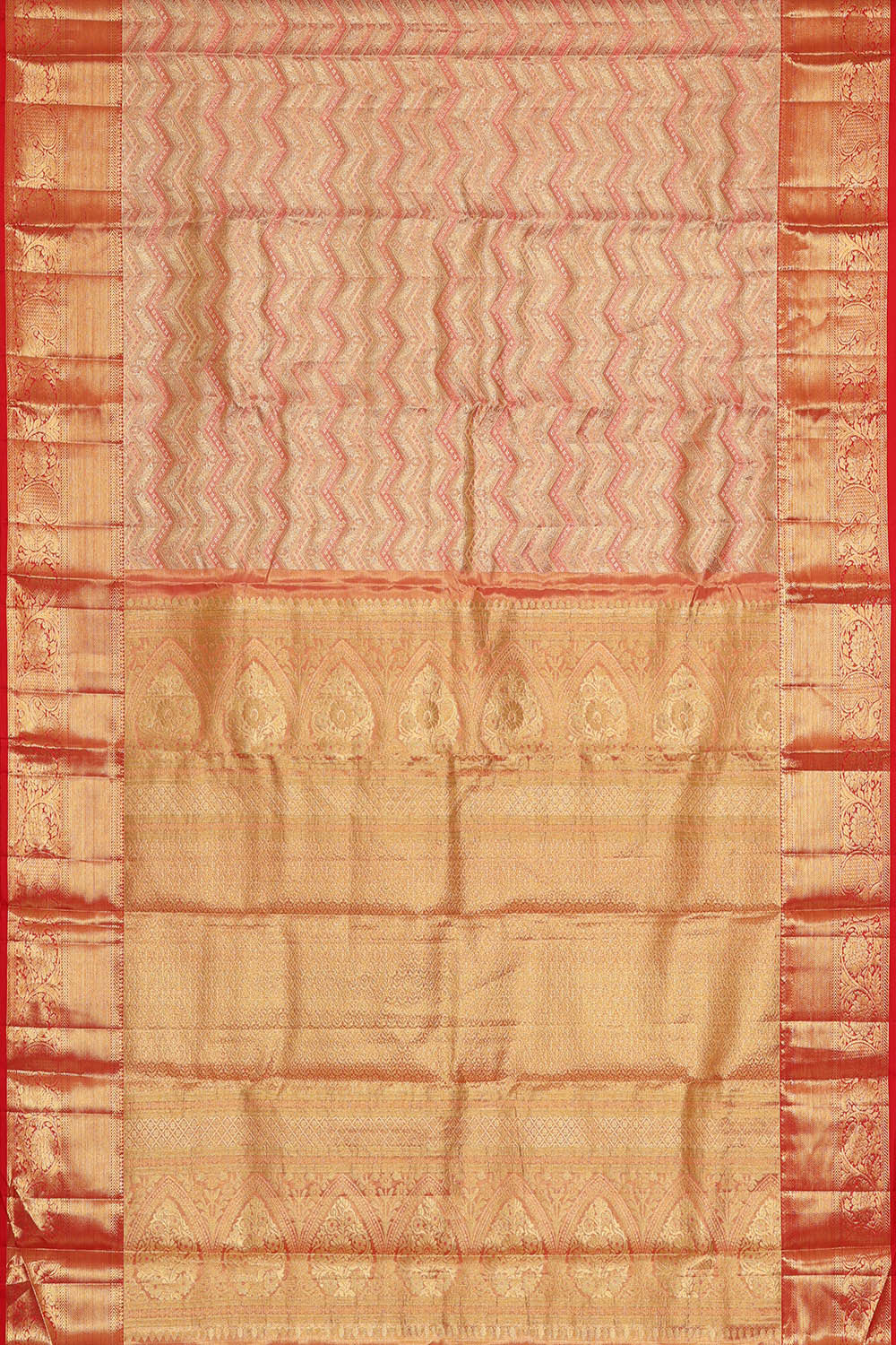 Image of Kanchipattu Golden Peach Pink Tissue Brocade Saree