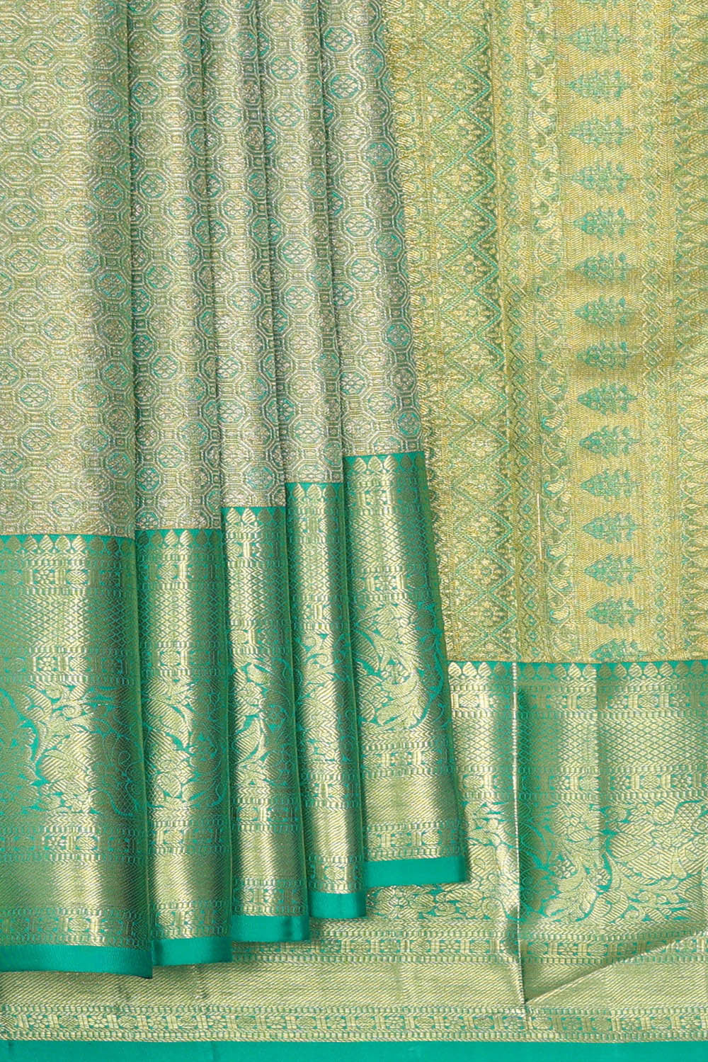 Image of Kanchipattu Golden Blue Tissue Brocade Saree