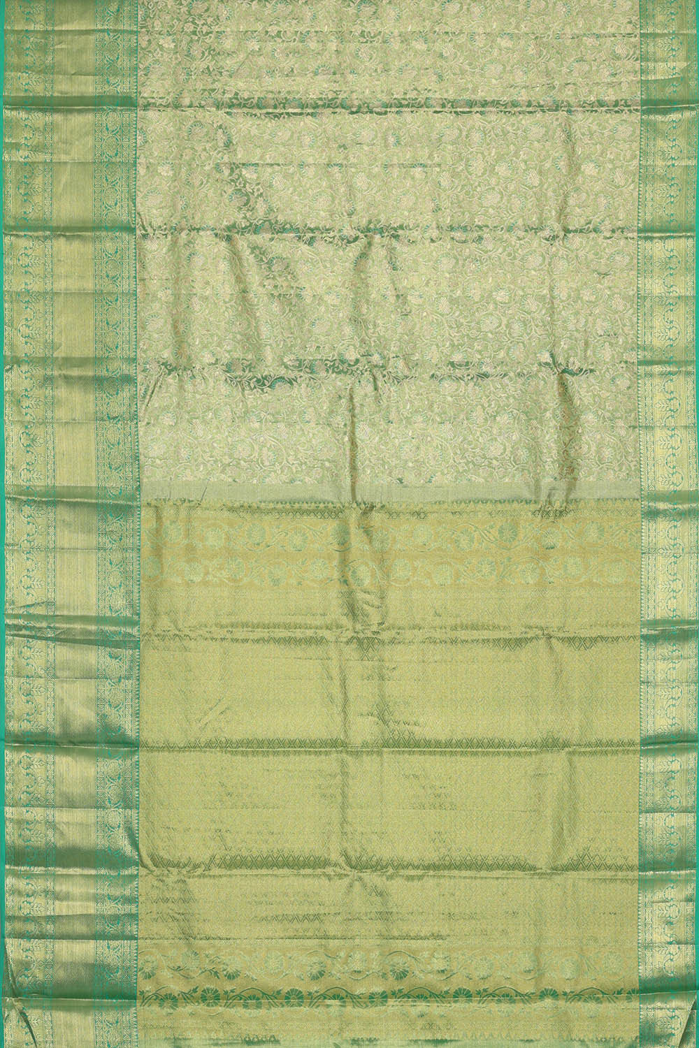 Kanchipattu Golden Turquoise Blue Tissue Brocade Saree