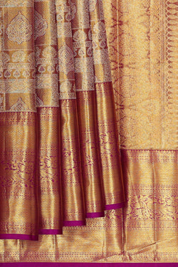 Image of Kanchipattu Golden Magenta Tissue Brocade Saree