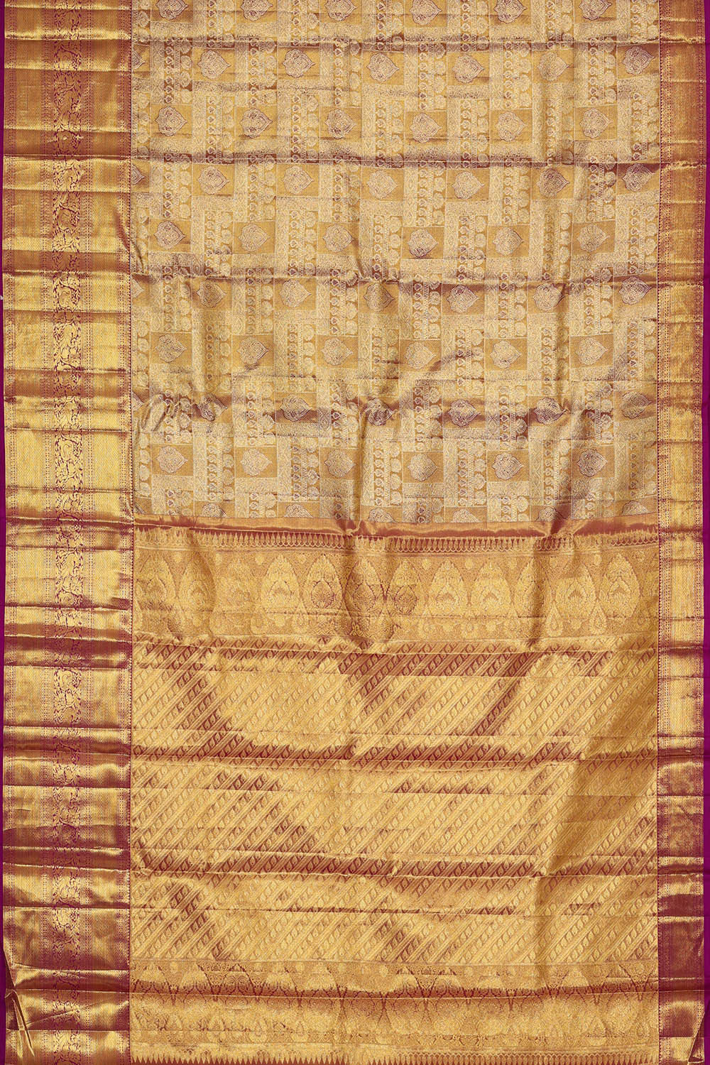 Kanchipattu Golden Magenta Tissue Brocade Saree