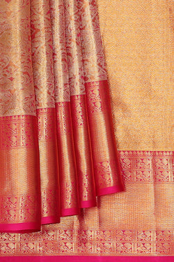 Image of Kanchipattu Golden Pink Tissue Brocade Saree