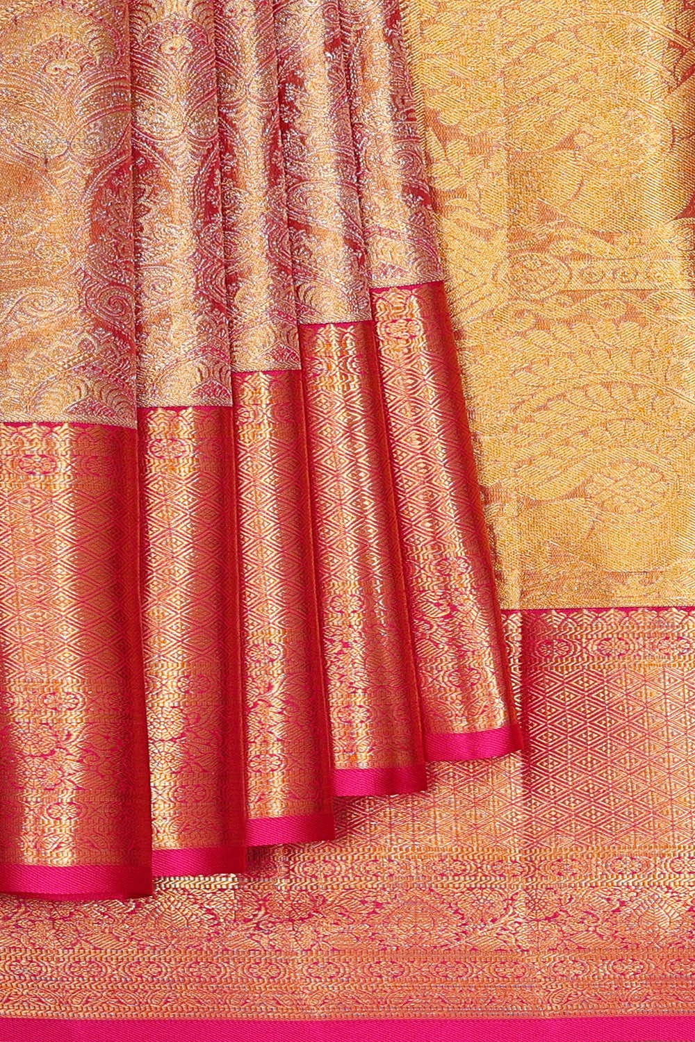 Image of Kanchipattu Golden Pink Tissue Brocade Saree
