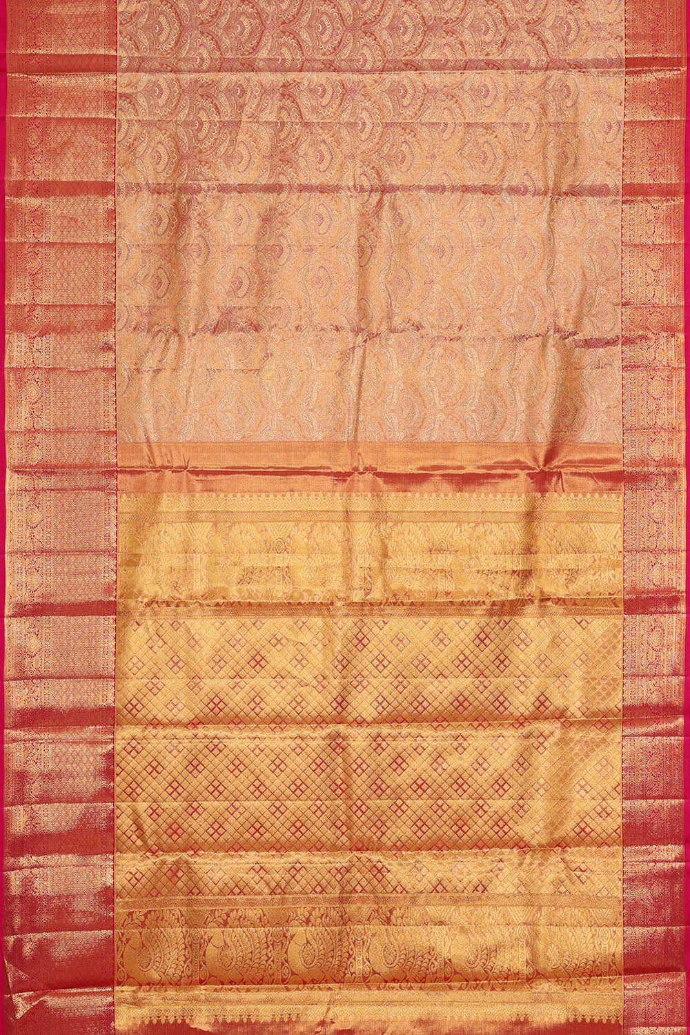Image of Kanchipattu Golden Pink Tissue Brocade Saree