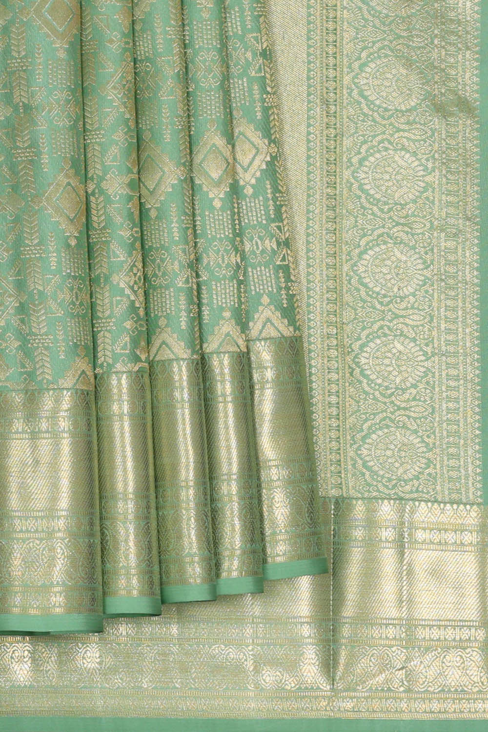 Image of Kanchipattu Pista Green Brocade Saree
