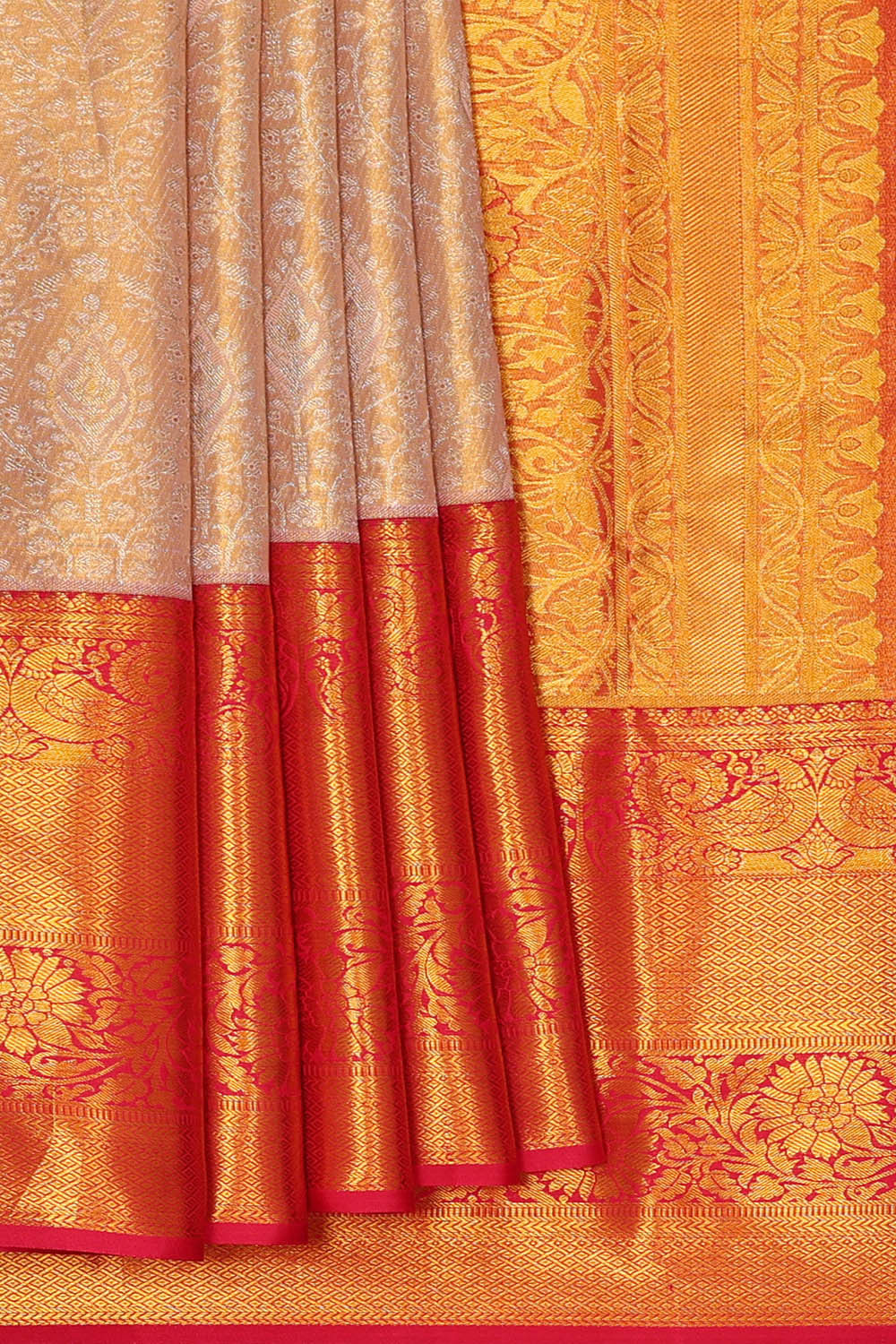 Image of Kanchipattu Golden Cream Tissue Brocade Saree
