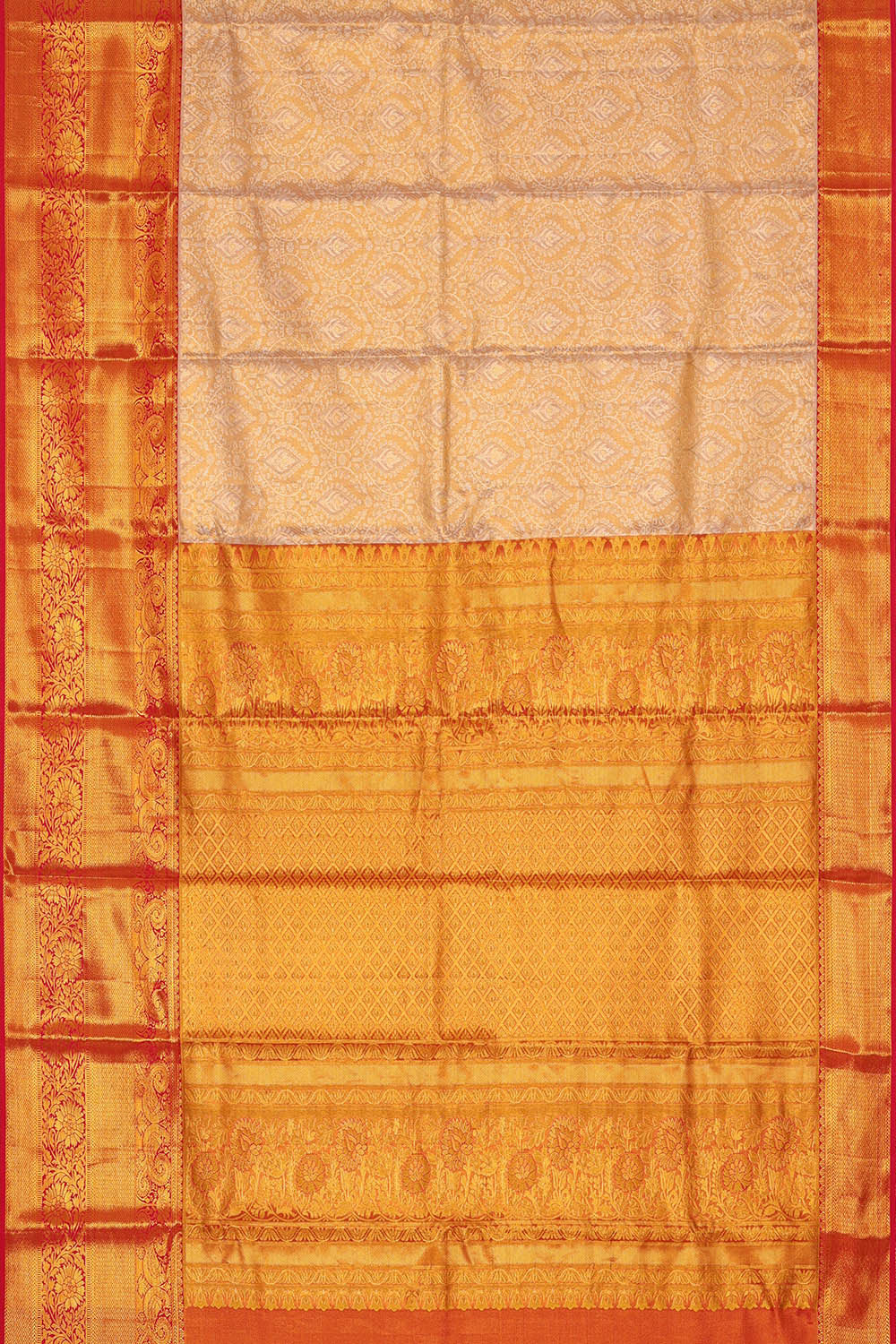 Kanchipattu Golden Cream Tissue Brocade Saree