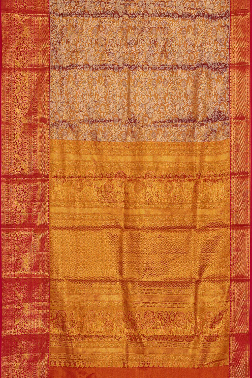 Image of Kanchipattu Golden Magenta Tissue Brocade Saree