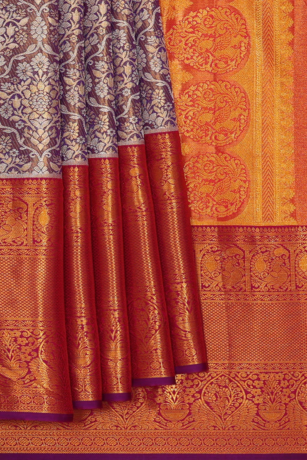 Image of Kanchipattu Purple Tissue Brocade Saree