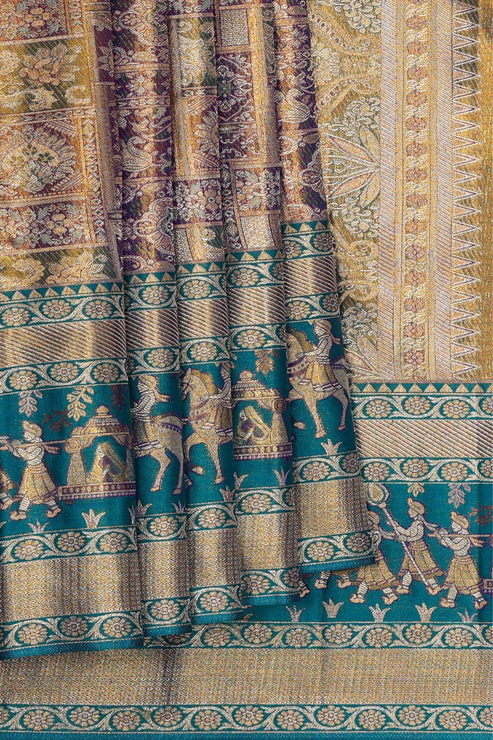 Image of Kanchipattu Golden Purple Tissue Brocade Saree