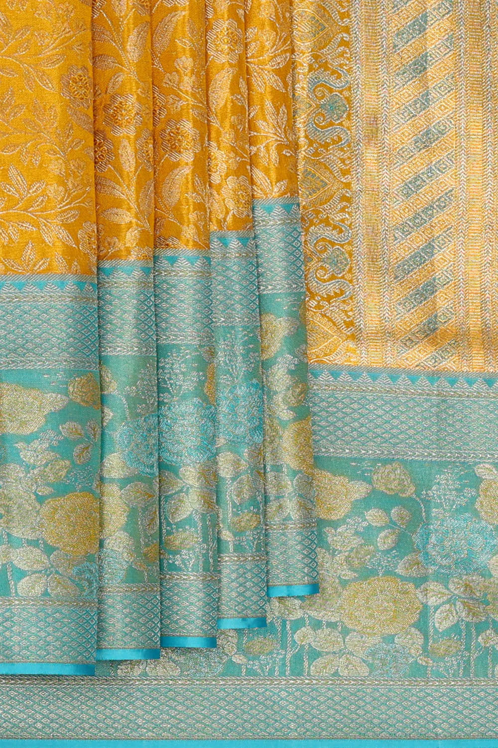 Image of Kanchipattu Golden Yellow Tissue Brocade Saree