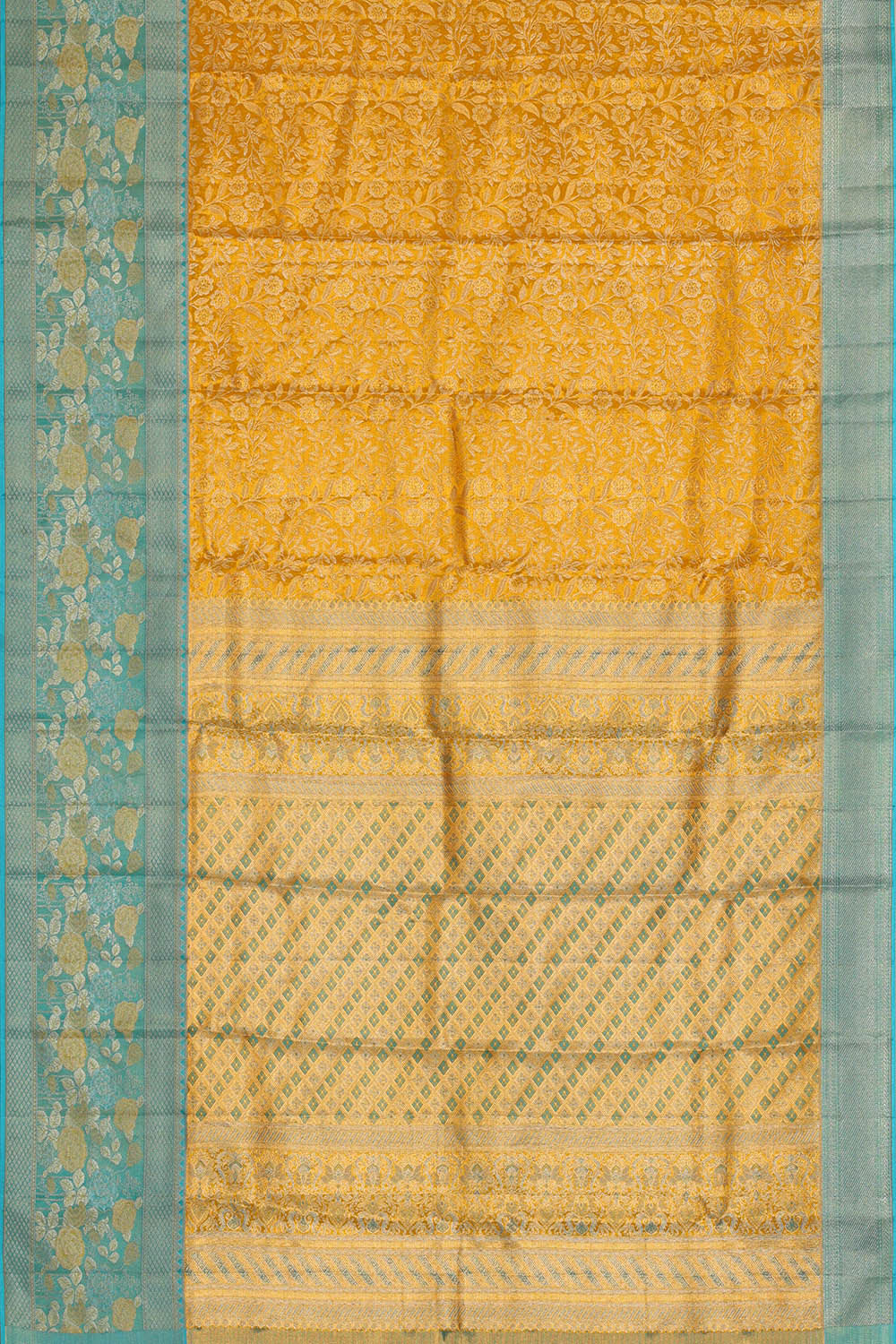 Kanchipattu Golden Yellow Tissue Brocade Saree