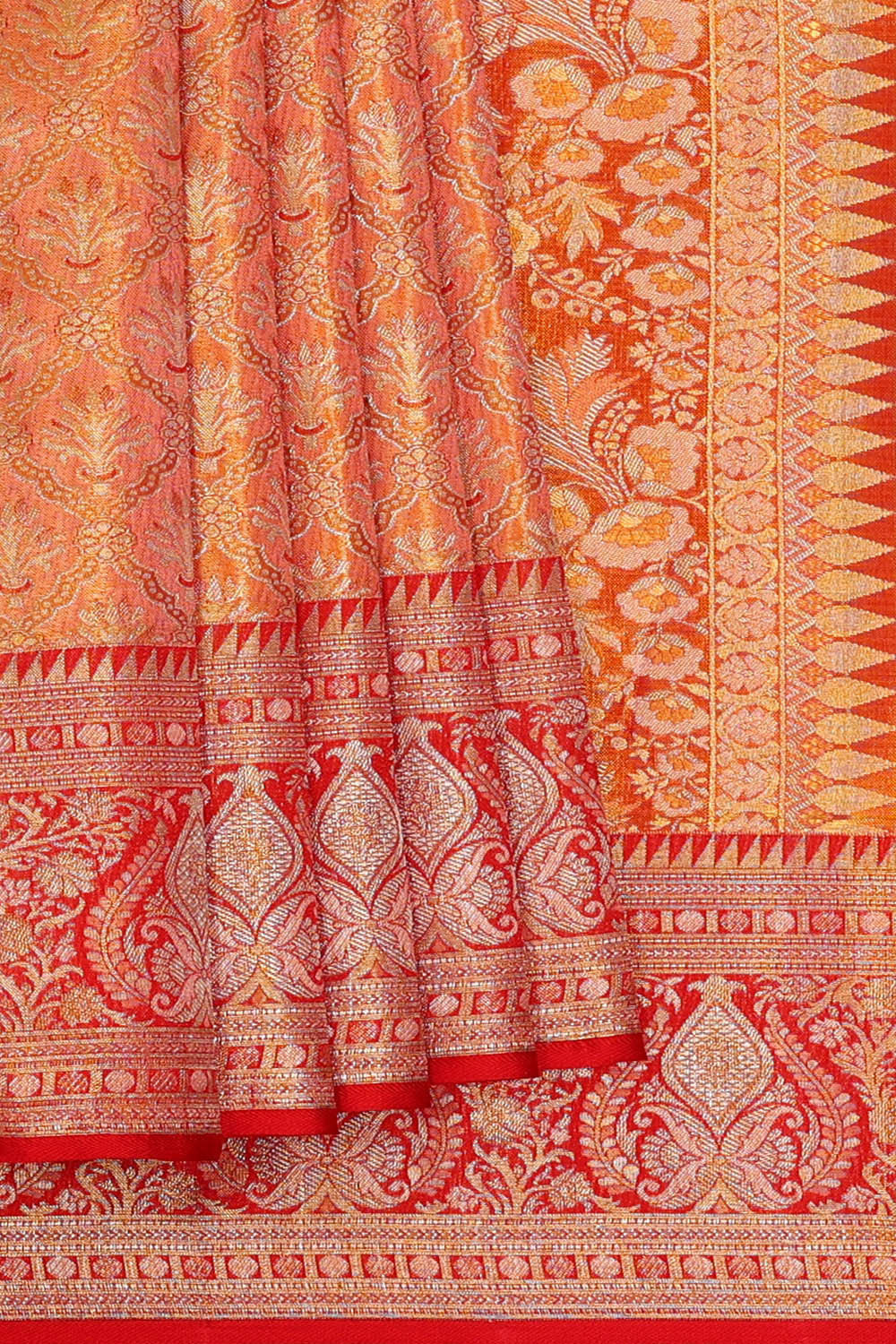 Kanchipattu Peach Tissue Brocade Saree