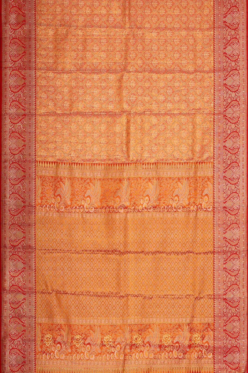 Kanchipattu Peach Tissue Brocade Saree