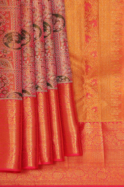 Image of Kanchipattu Peach Pink Tissue Brocade Saree
