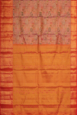 Image of Kanchipattu Peach Pink Tissue Brocade Saree