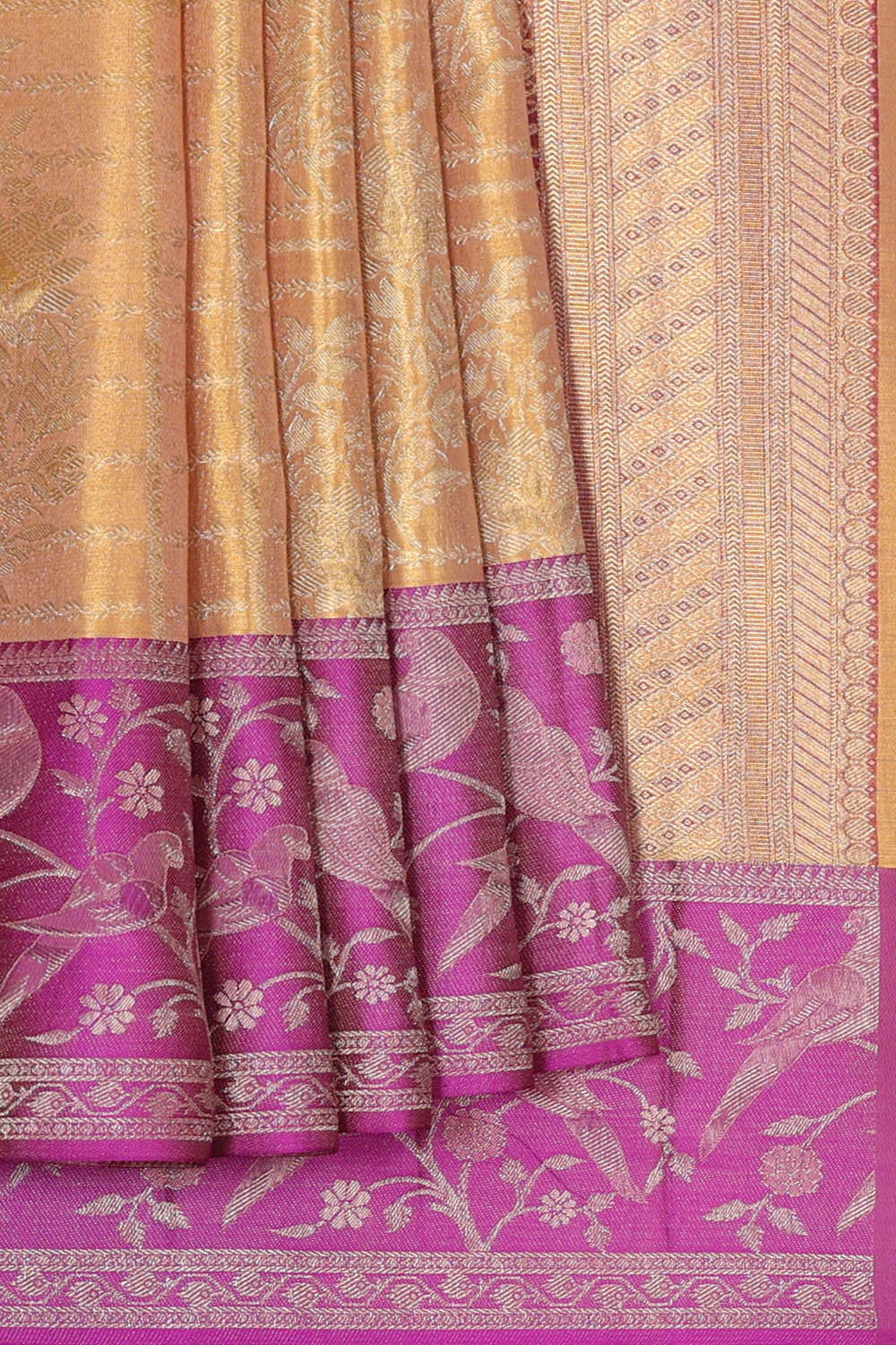 Kanchipattu Golden Cream Tissue Brocade Saree