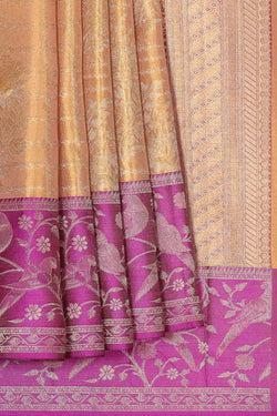 Image of Kanchipattu Golden Cream Tissue Brocade Saree