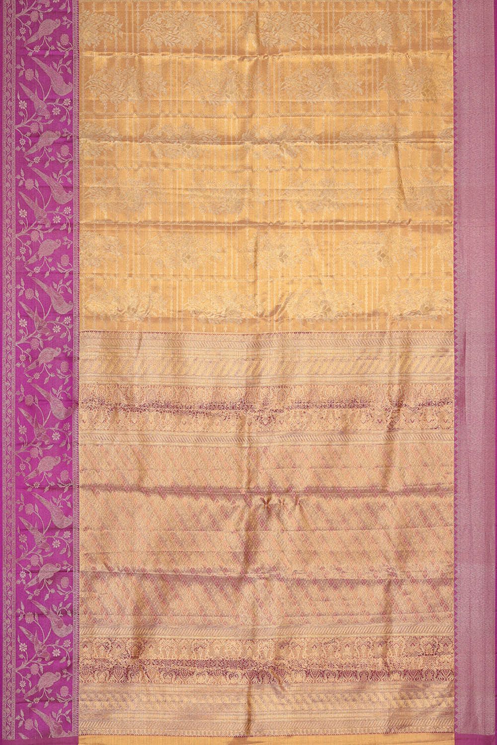 Kanchipattu Golden Cream Tissue Brocade Saree