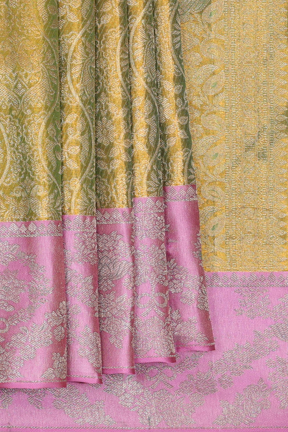 Image of Kanchipattu Golden Green Tissue Brocade Saree