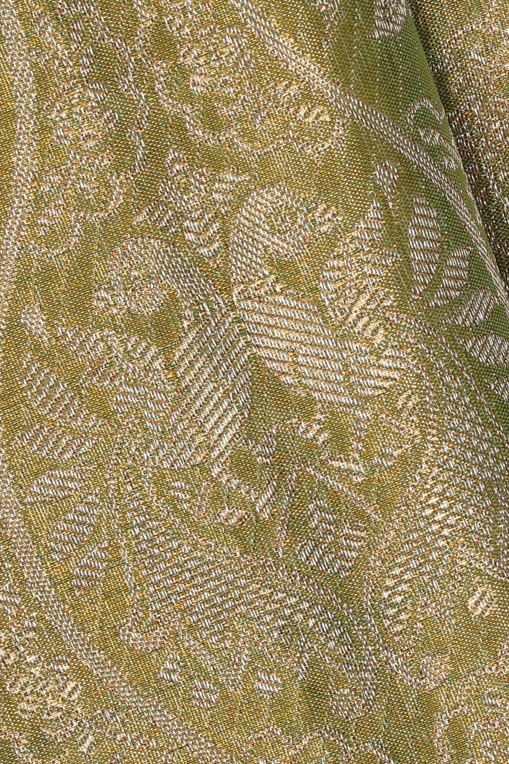 Kanchipattu Golden Green Tissue Brocade Saree