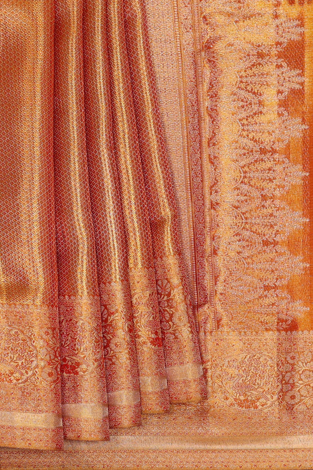 Image of Kanchipattu Golden Red Tissue Brocade Saree