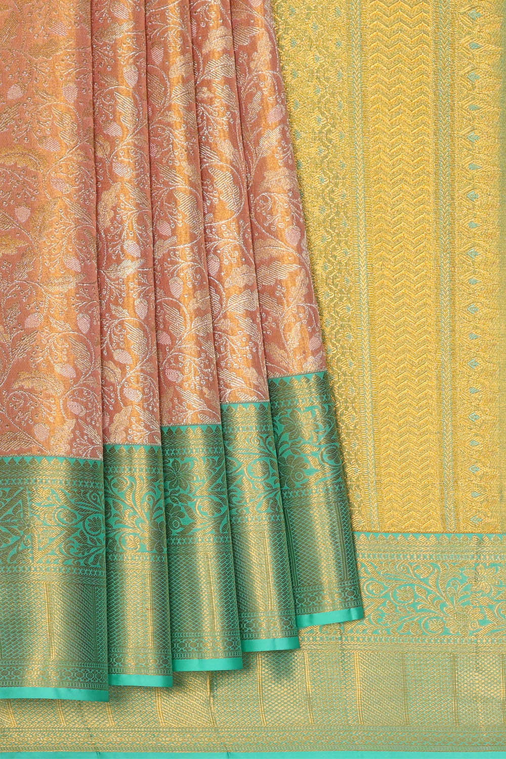 Image of Kanchipattu Peach Tissue Brocade Saree
