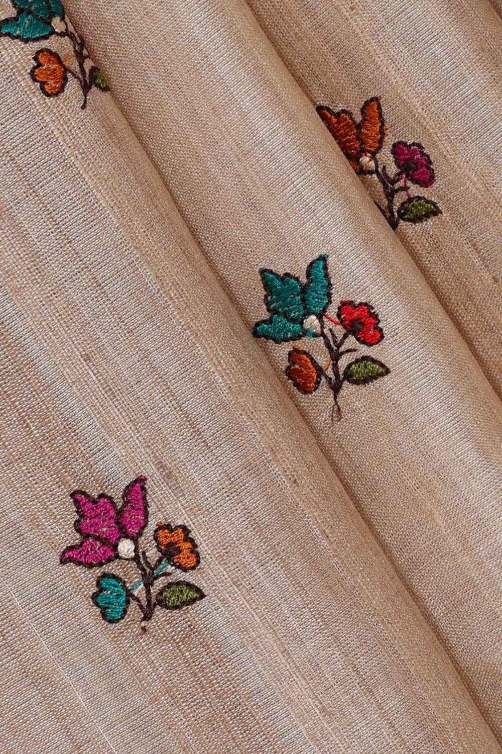 Image of Tussar Cream Embroidered Saree