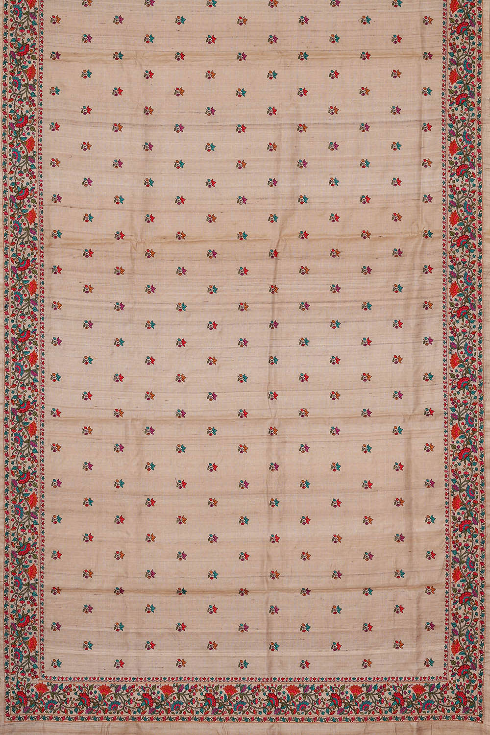 Image of Tussar Cream Embroidered Saree