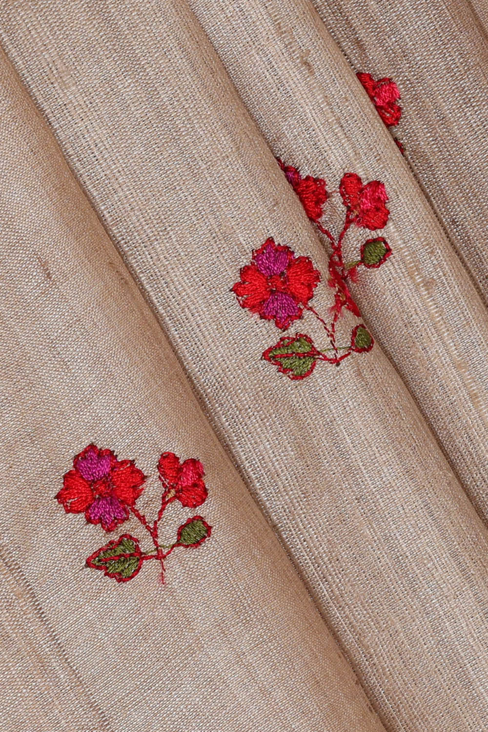 Image of Tussar Cream Embroidered Saree