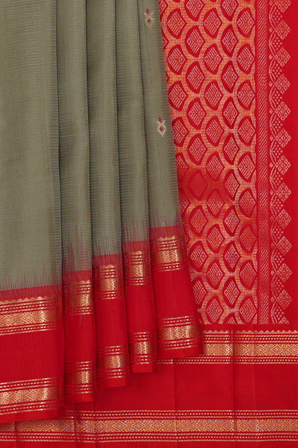 Image of Kanchipattu Sage Green Brocade Saree