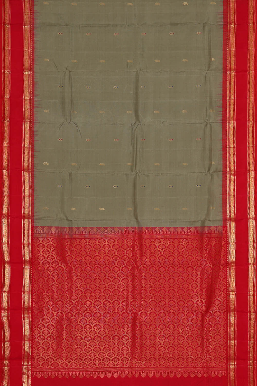 Image of Kanchipattu Sage Green Brocade Saree