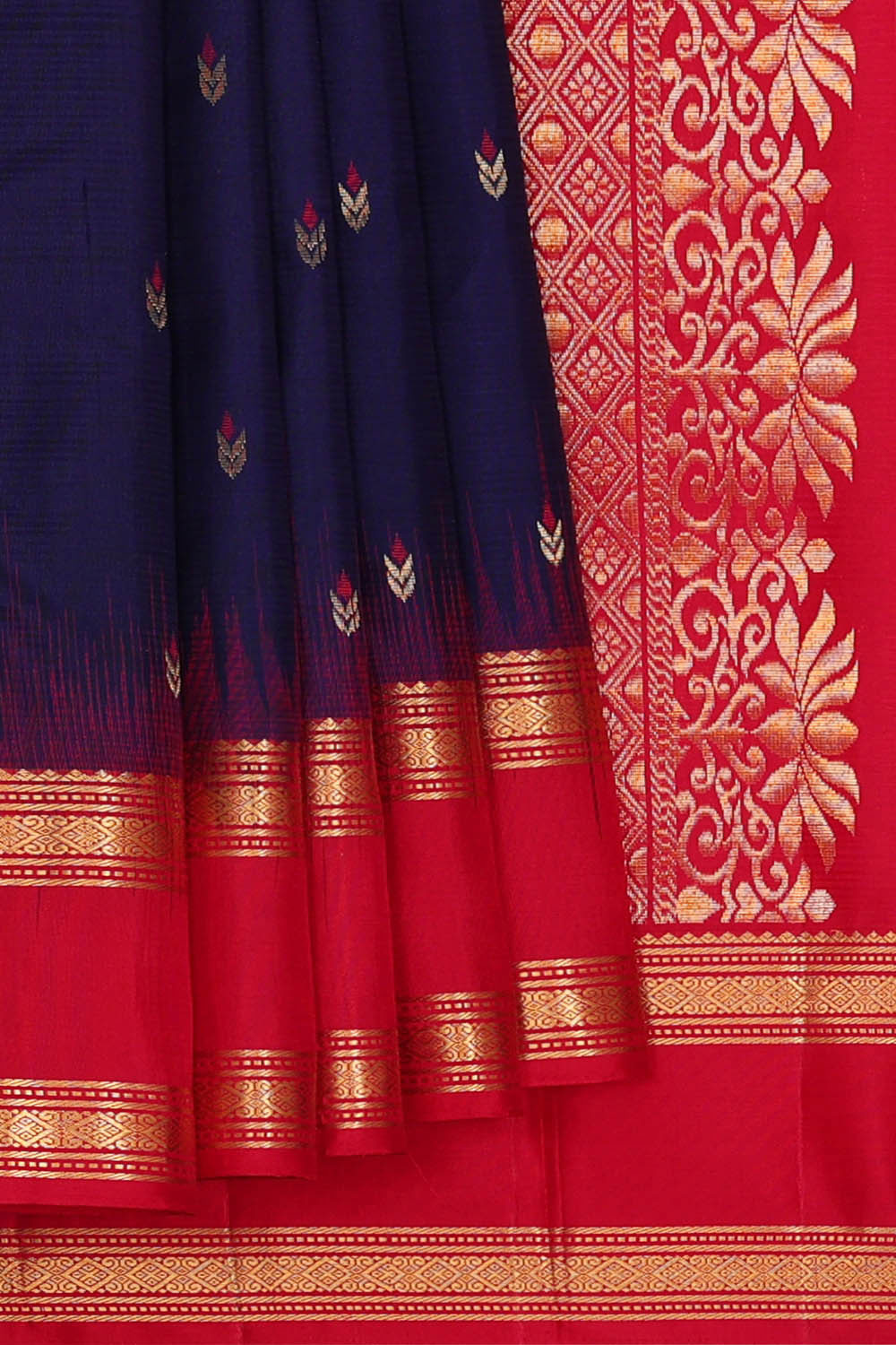 Image of Kanchipattu Navy Blue Brocade Saree