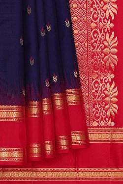 Image of Kanchipattu Navy Blue Brocade Saree