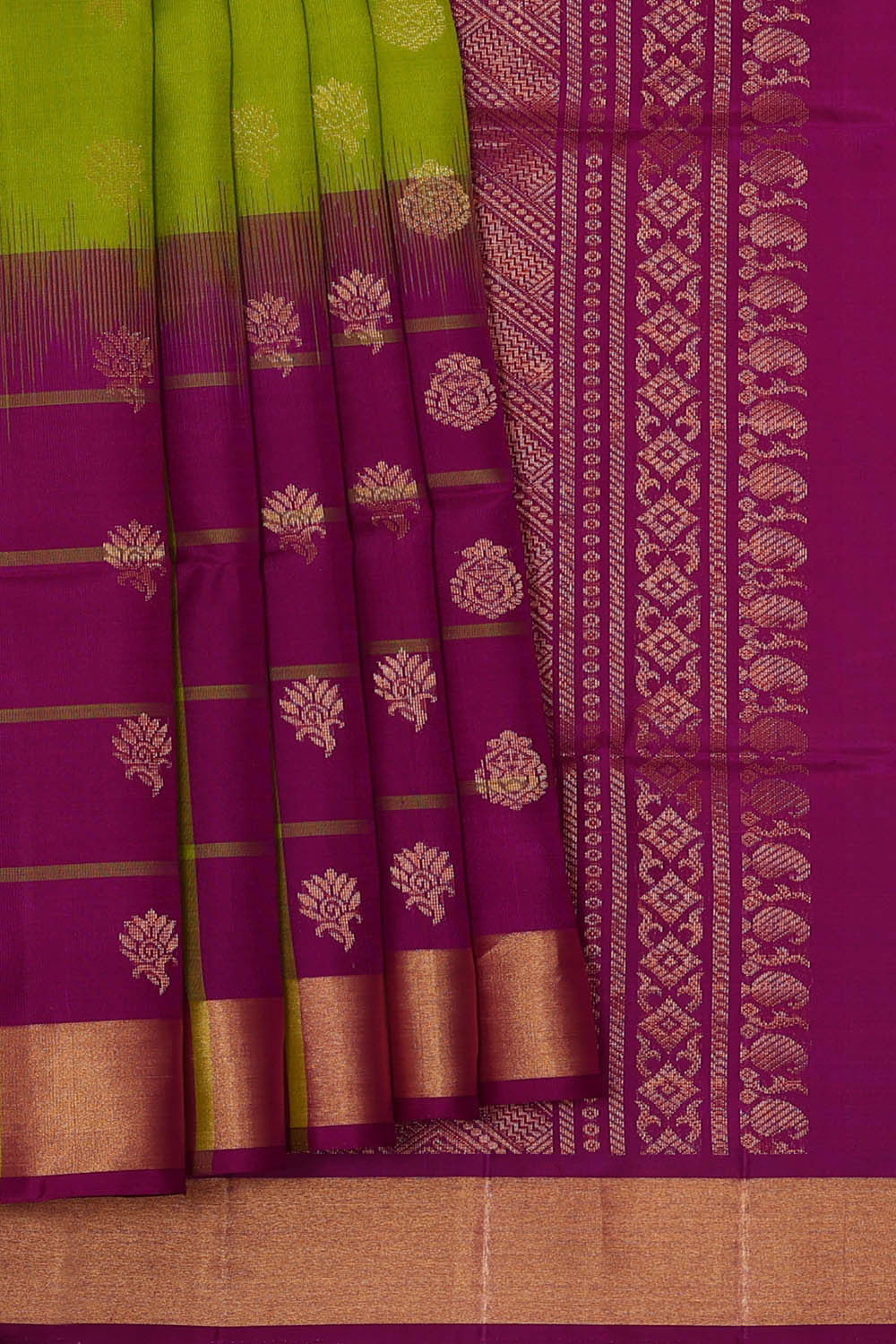 Image of Parrot Green Silk Saree