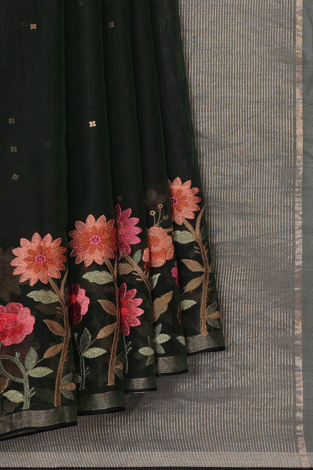 Image of Banarasi Kora Silk Dark Bottle Green Saree