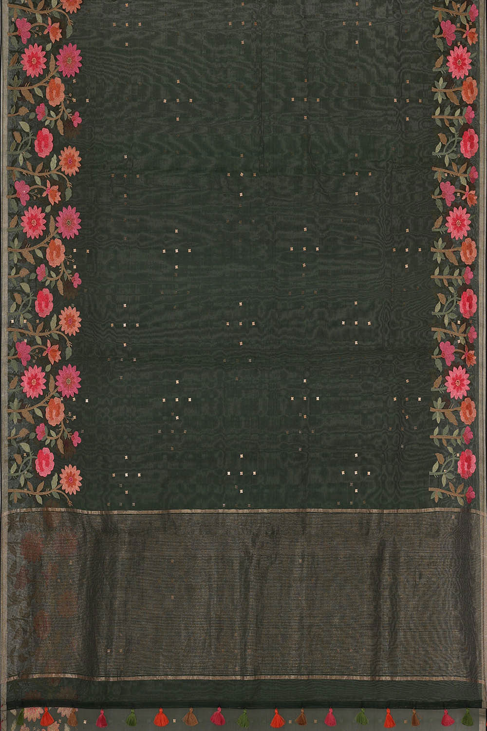 Image of Banarasi Kora Silk Dark Bottle Green Saree