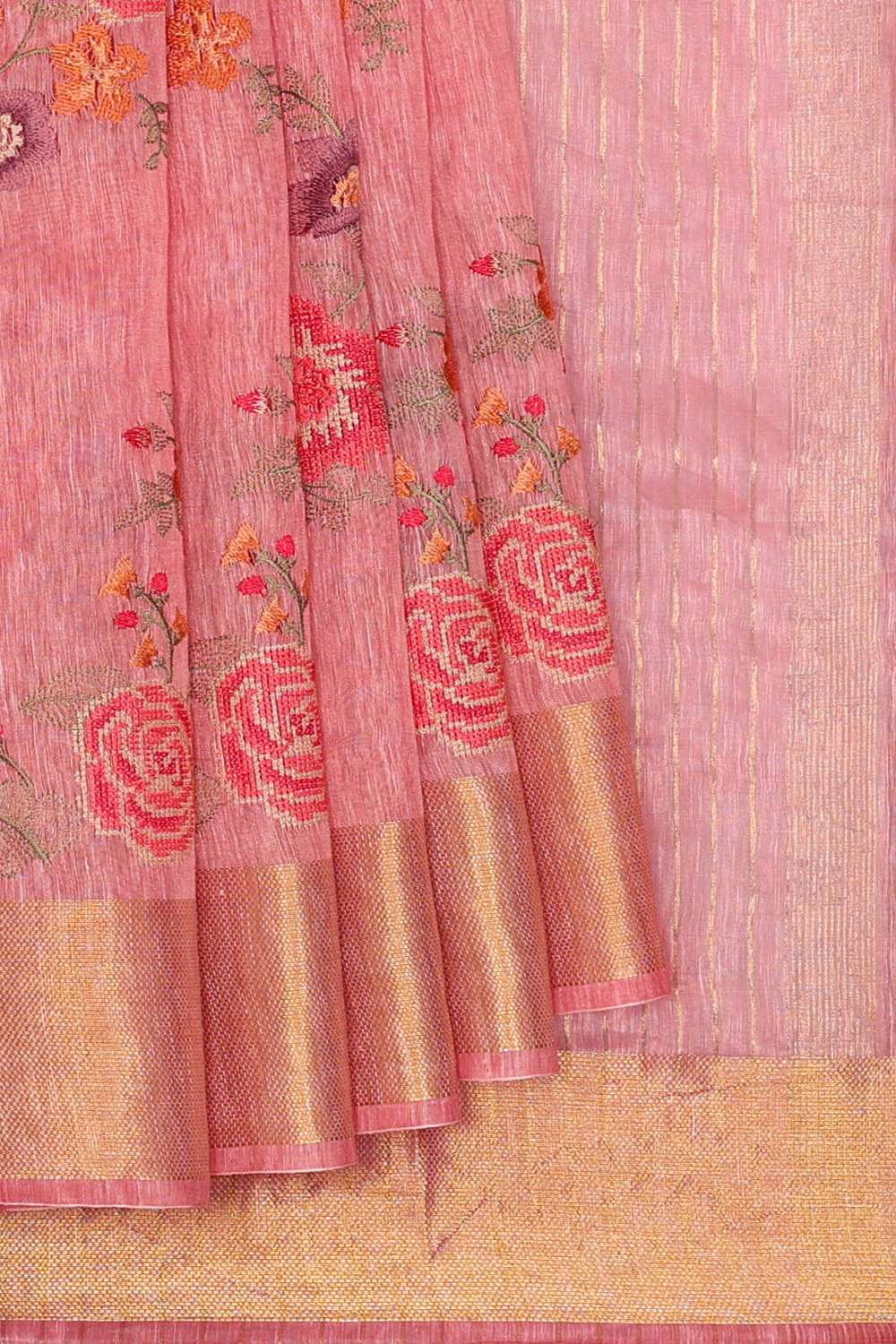 Image of Linen Embroidered Purple Saree