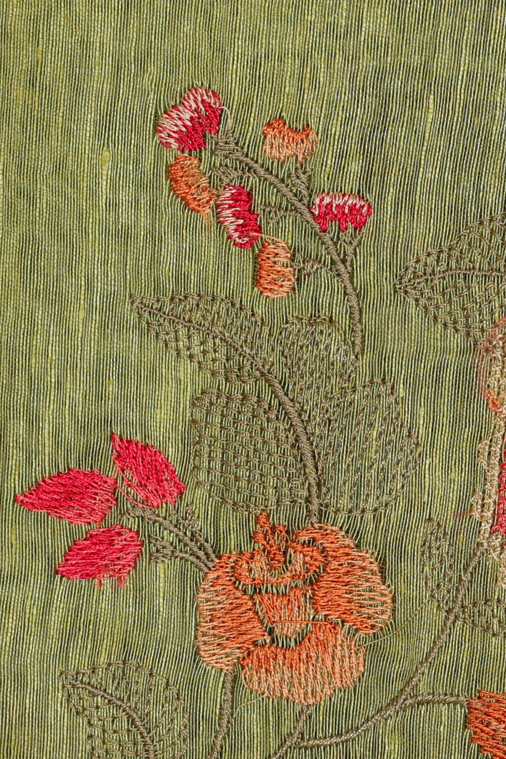 Image of Linen Embroidered Green Saree