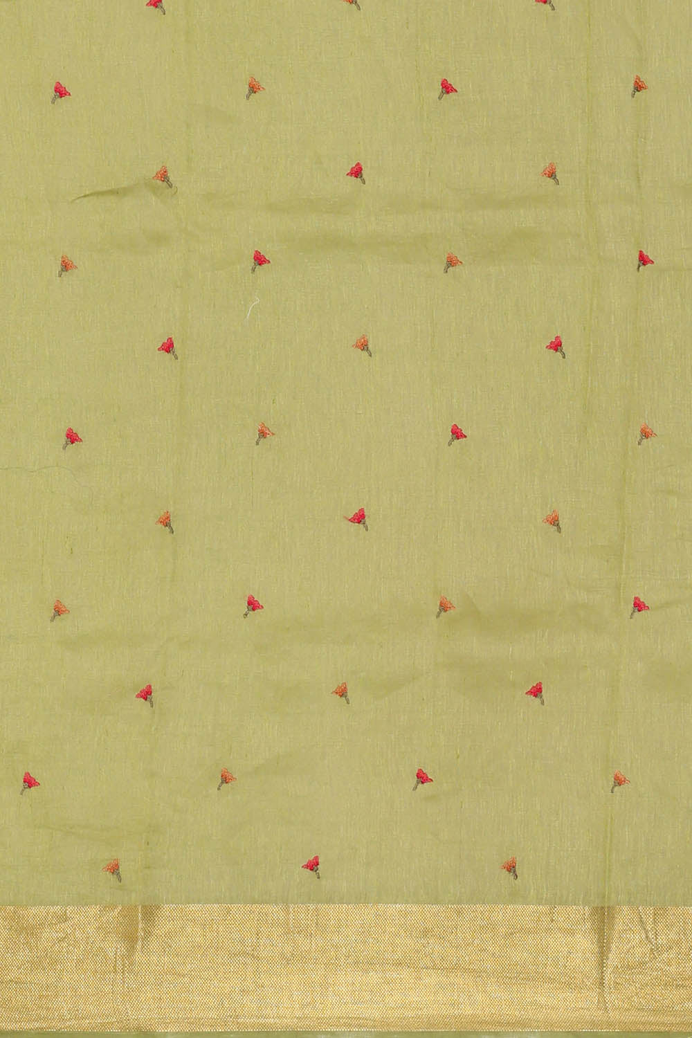 Image of Linen Embroidered Green Saree
