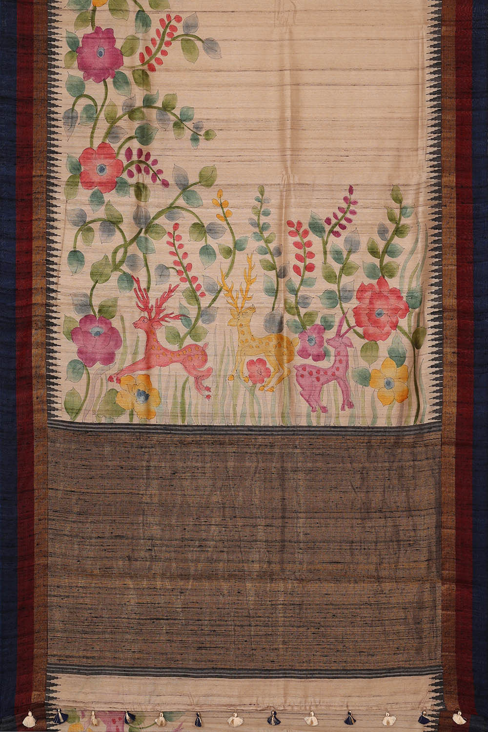 Printed Tussar Cream Saree