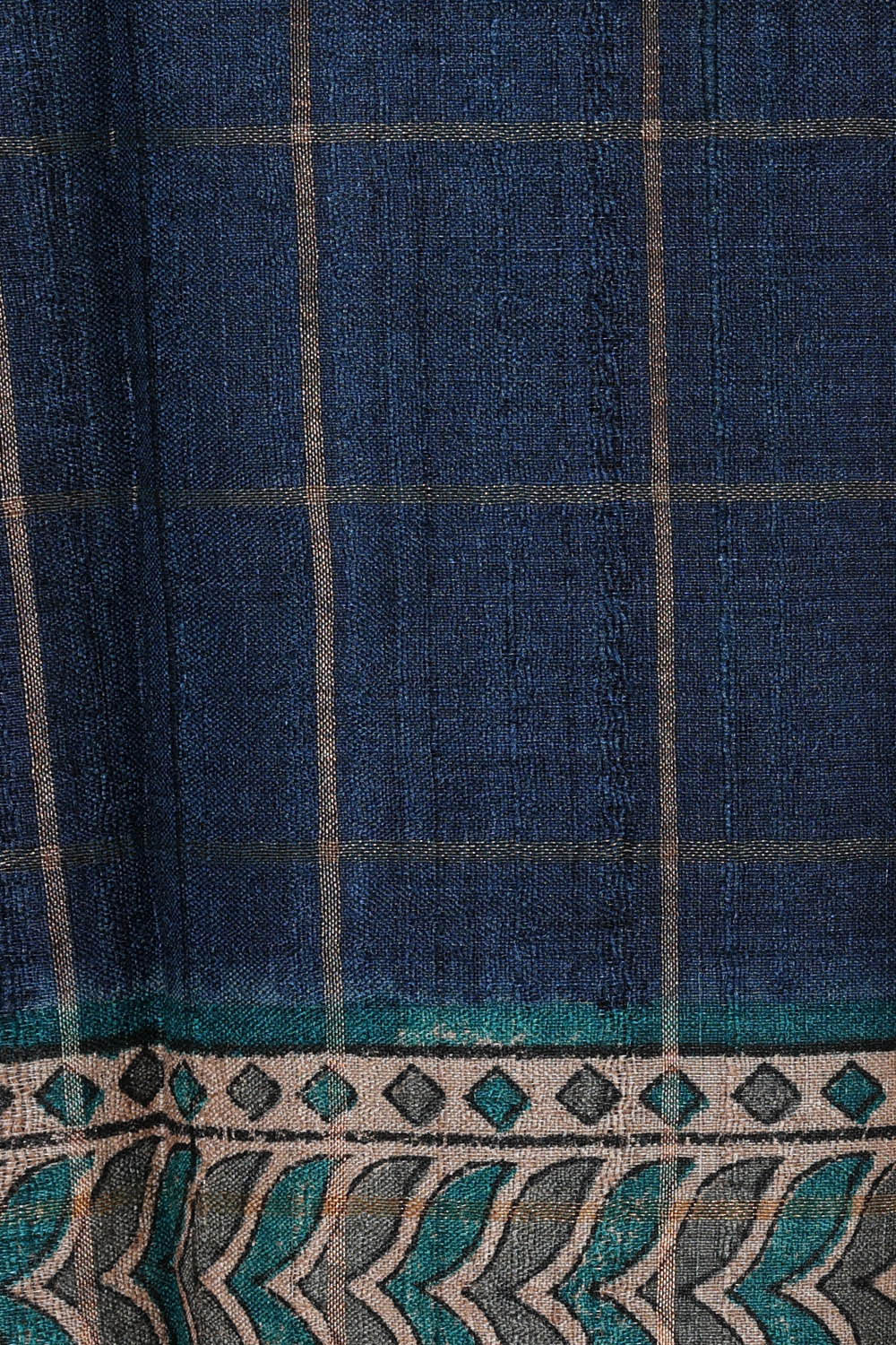 Printed Tussar Dark Blue Saree