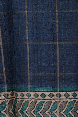 Image of Printed Tussar Dark Blue Saree