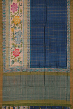 Image of Printed Tussar Dark Blue Saree